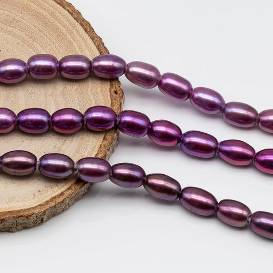 8-9mm Large Hole bead in Purple Color, Freshwater Pearl Rice Shape with 2.5mm Hole in 8 inch Strand for Jewelry Making, SKU # 1559FW