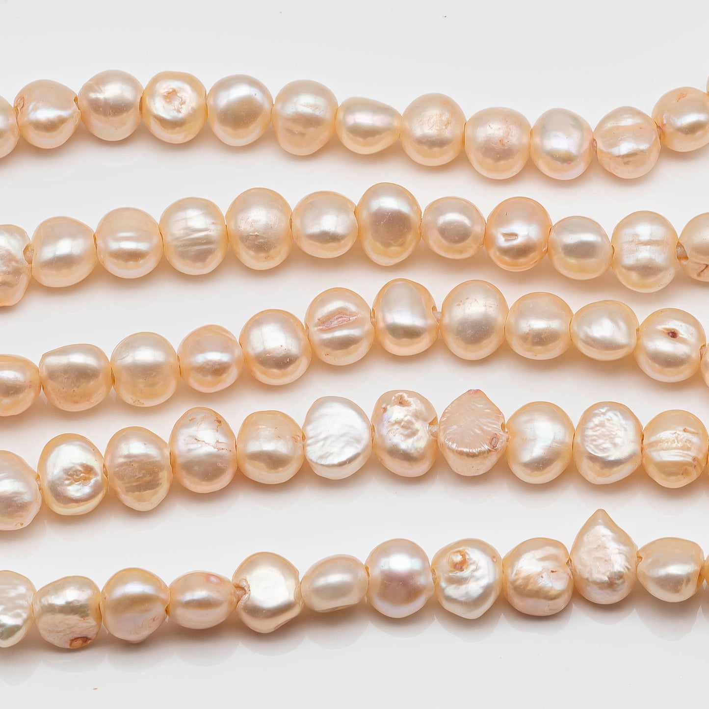 10-11mm Large Hole Bead in Light Peach , Freshwater Pearl Nugget Shape with 2.5mm Hole in 8 inch Strand for Jewelry Making, SKU # 1568FW