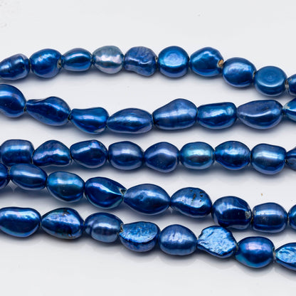 9-11mm Big Hole Bead in Royal Blue, Freshwater Pearl Nugget Rice Shape with 2.5mm Hole in 8 Inch Strand for Making Jewelry, SKU # 1571FW