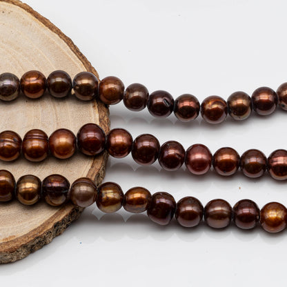 8-10mm Big Hole Bead in Chocolate, Freshwater Pearl Potato Shape with 2.5mm Hole in 8 Inch Strand for you DYI, SKU # 1572FW