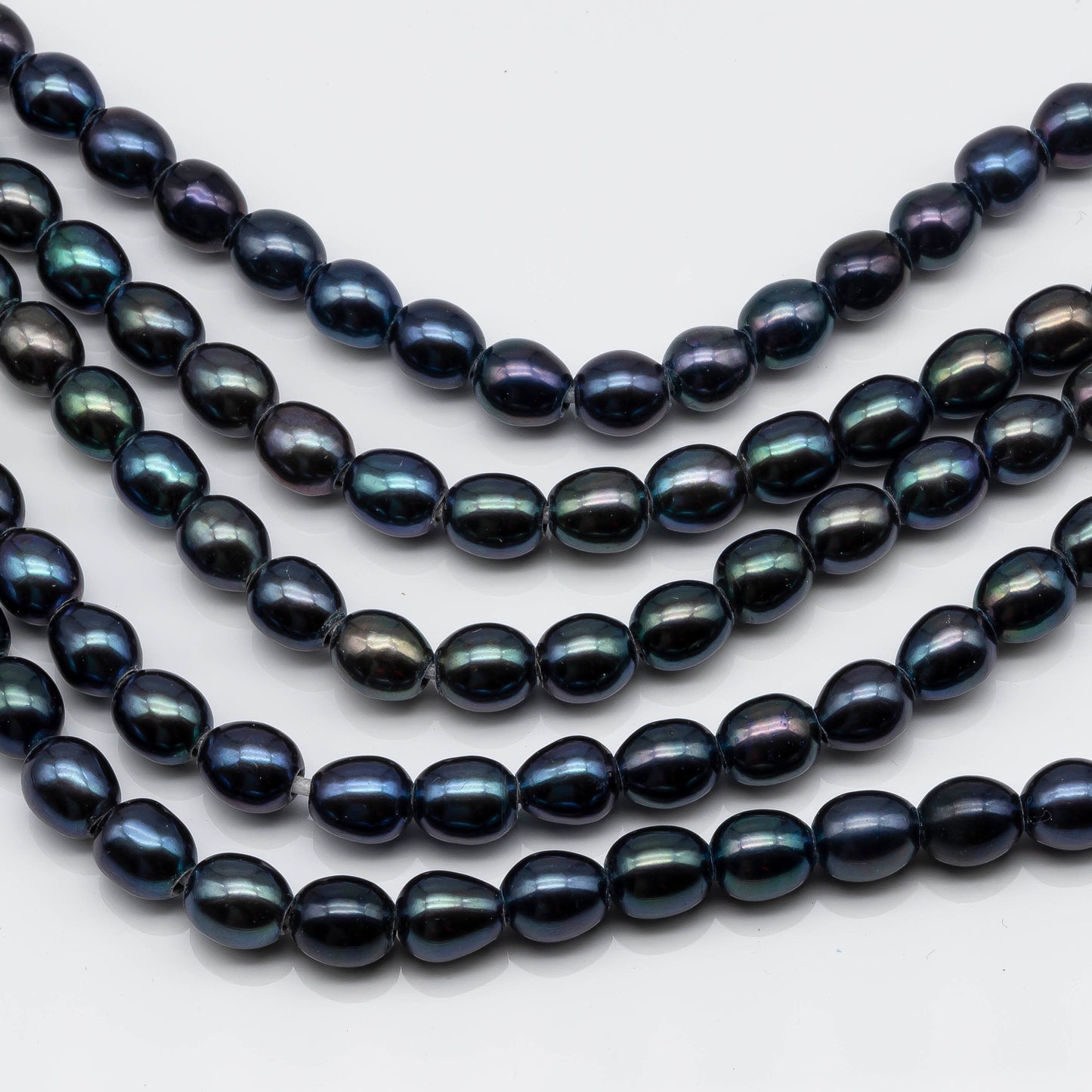 8-9mm Big Hole Bead in Peacock Blue, Freshwater Pearl Rice Shape with 2.5mm Hole in 8 Inch Strand, SKU # 1575FW