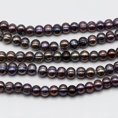 8-9mm Peacock Purple Large Hole Pearl Bead with Potato Shape with Line, 2.5mm Hole in 8 Inch Stand for Jewelry Making, SKU # 1584FW