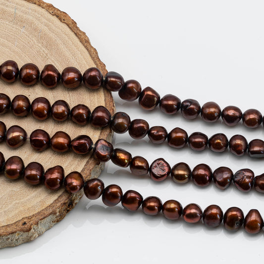 8-9mm Freshwater Pearl Nugget Shape Chocolate with Nice Luster in Full Strand for Beading, SKU # 1588FW
