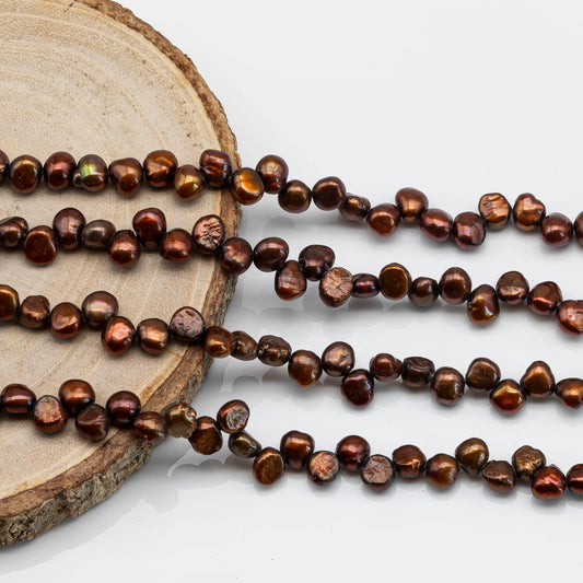 6-7mm Freshwater Pearl Nugget Top Drilled Chocolate with Beautiful Luster in Full Strand for DYI, SKU # 1590FW