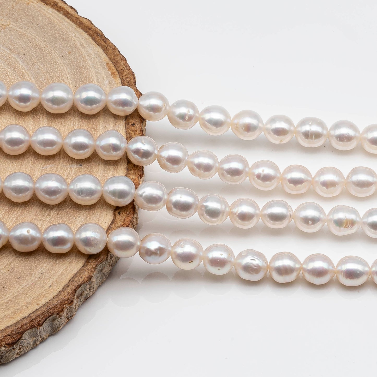 6.5-7mm Near Round Freshwater Pearl Bead in Natural White Color with High Luster and Blemish for Jewelry Making, SKU # 1613ED