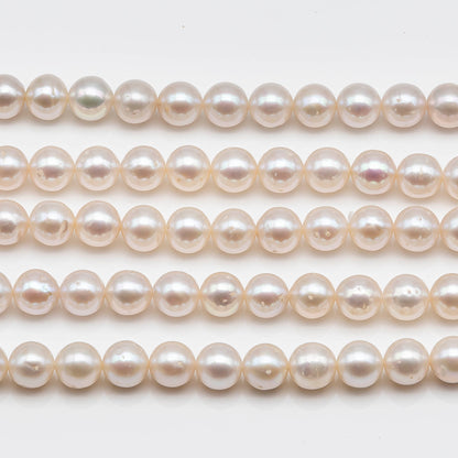 7.5-8mm Round Freshwater Pearl Bead in Natural White Color and High Luster with Blemishes for Jewelry Making, SKU # 1614ED