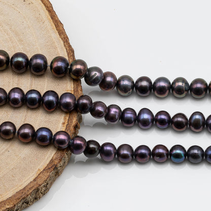 6-8mm Peacock Purple Freshwater Pearl Beads Round Shape with High Luster for Jewelry Making, SKU # 1623FW
