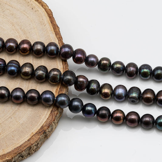 7-8mm Freshwater Pearl Beads in Peacock Purple with Green and Brown in High Luster for Jewelry Making, SKU # 1624FW