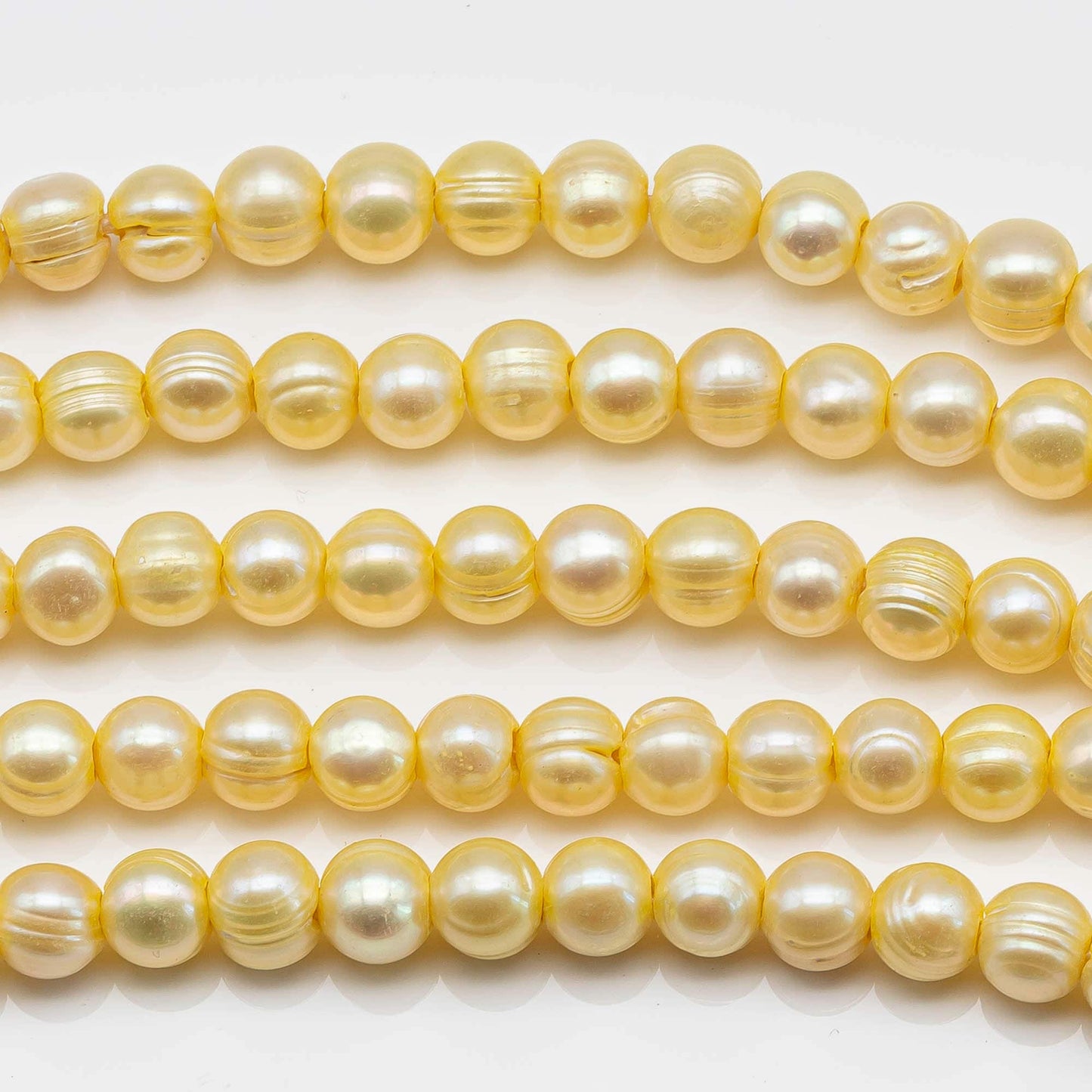 8-9mm Large Hole Freshwater Pearl Bead in Yellow Color in 8 Inch Strand for Jewelry Making, SKU # 1628FW