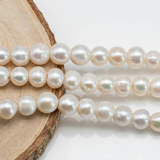 8-9mm Big Hole Freshwater Pearl Bead White Color in 8 Inch Strand for Jewelry Making, SKU # 1636FW