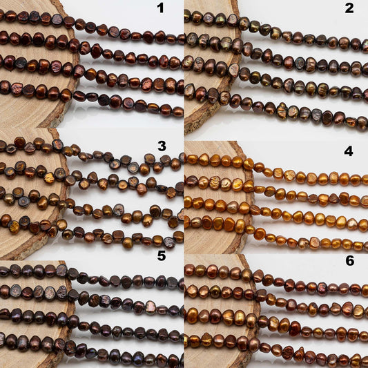 6-7mm Freshwater Pearl Bead Nugget Shape in 7 Different Bronze Color to Choose, Nice Luster in Full Strand for Making Jewelry, SKU # 1618FW