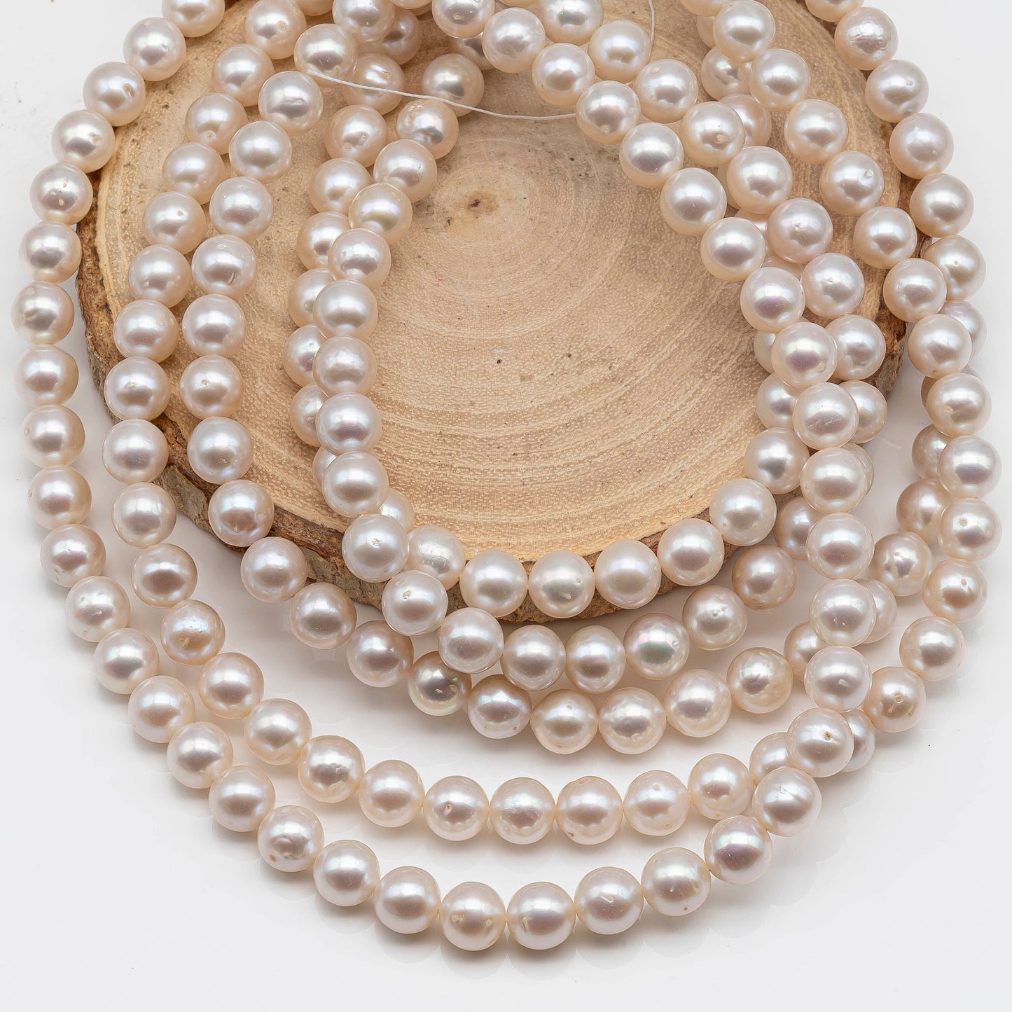 7.5-8mm Round Freshwater Pearl Bead in Natural White Color and High Luster with Blemishes for Jewelry Making, SKU # 1614ED