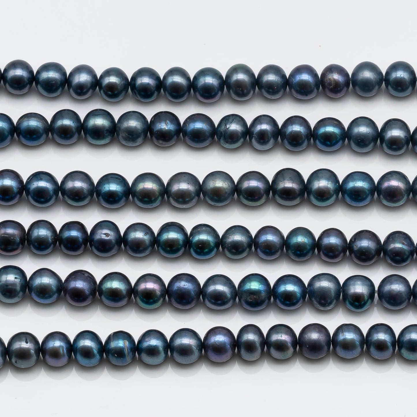 6-8mm Round Freshwater Pearl Beads in Peacock Blue Color with High Luster for Jewelry Making, SKU # 1621FW