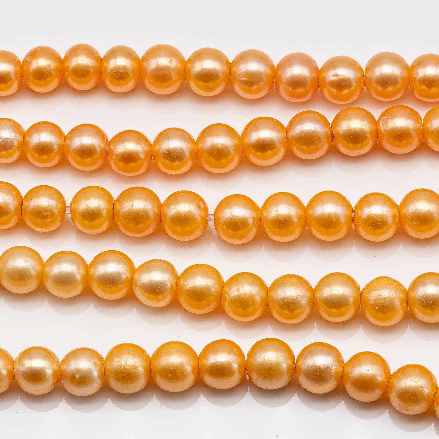 8-10mm Orange Freshwater Pearl Bead Large Hole Round with High Luster in 8 Inch Strand for Jewelry Making, SKU # 1627FW