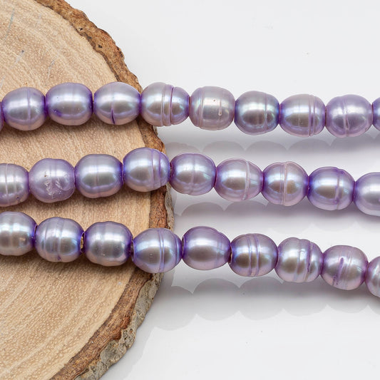8-9mm Large Hole Freshwater Pearl Bead in Lavender Color in 8 Inch Strand for Jewelry Making, SKU # 1629FW