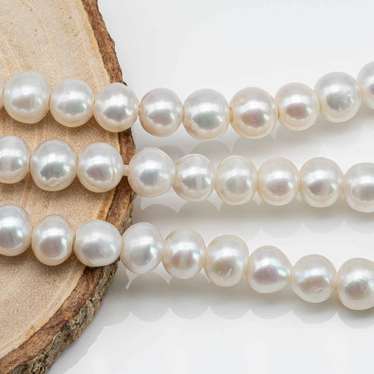 8-9mm Round White Large Hole Freshwater Pearl, High Luster Big Hole Bead in 8 Inch Strand for Jewelry Making, SKU # 1637FW