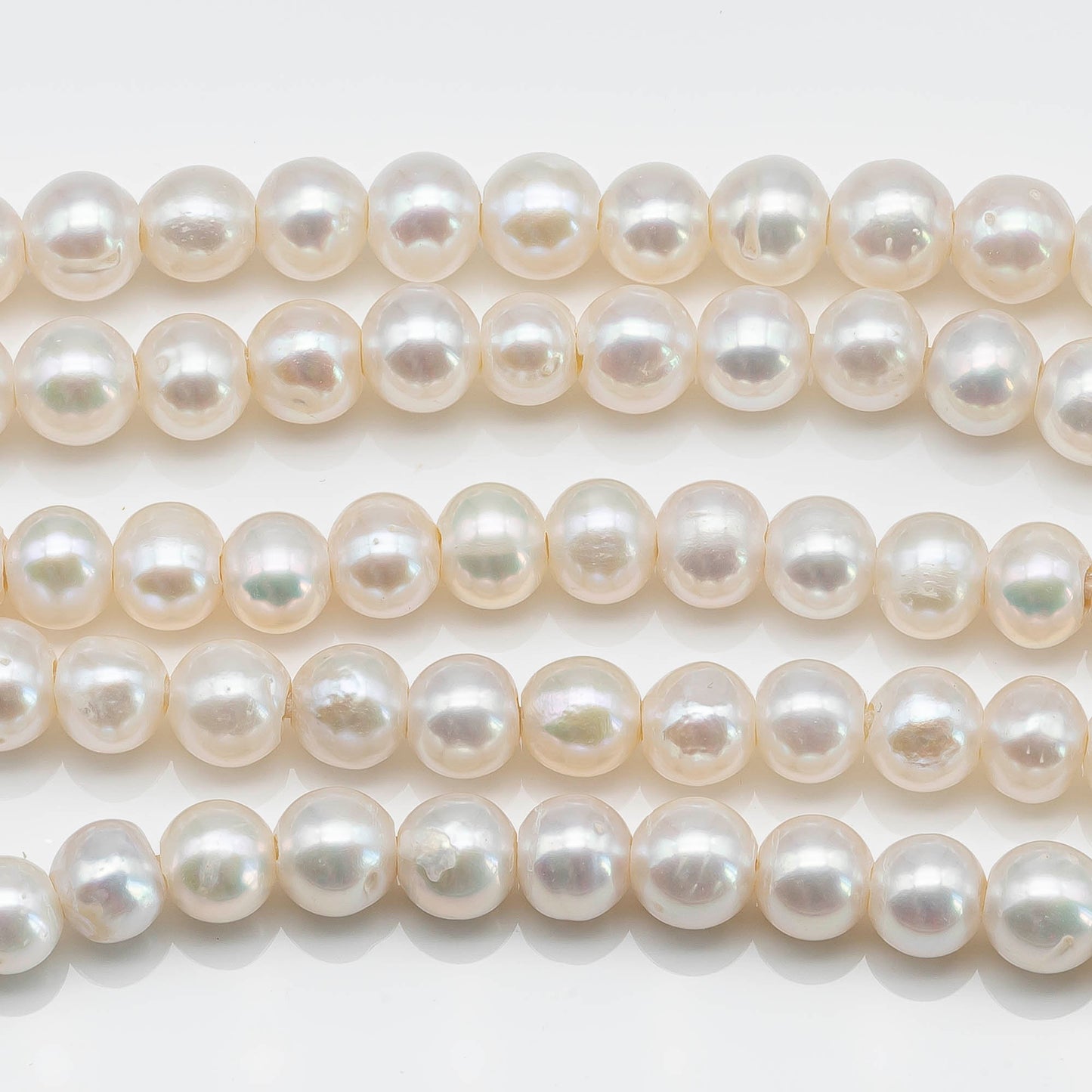 8-9mm Big Hole Freshwater Pearl Bead White Color in 8 Inch Strand for Jewelry Making, SKU # 1636FW