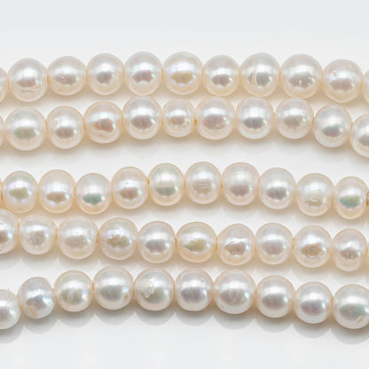 8-9mm Big Hole Freshwater Pearl Bead White Color in 8 Inch Strand for Jewelry Making, SKU # 1636FW
